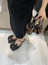 LBSFY  -  Fashion Women Sandals Bow Design Summer Dress Shoes Thin Mid Heels Black Leopard Cross Tied Lace Up Sexy Party Pumps Shoes Woman